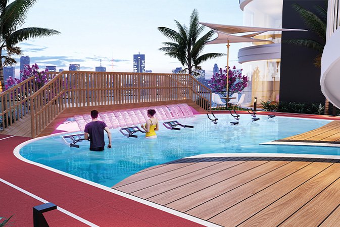 Luxury aqua gym in Dubai featuring modern fitness equipment, water-based workouts, and premium wellness facilities