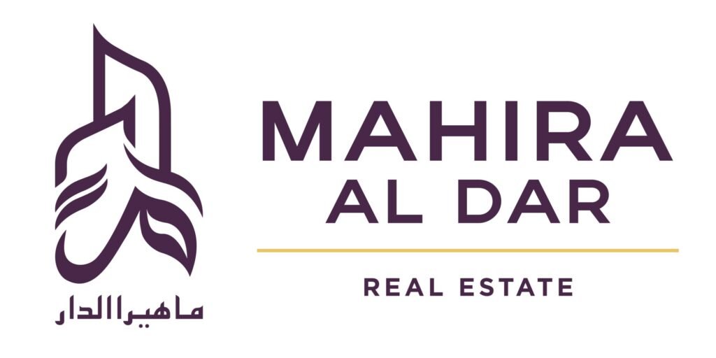 Mahira Al Dar Real Estate logo with modern building icon and Arabic English branding for premium property development identit
